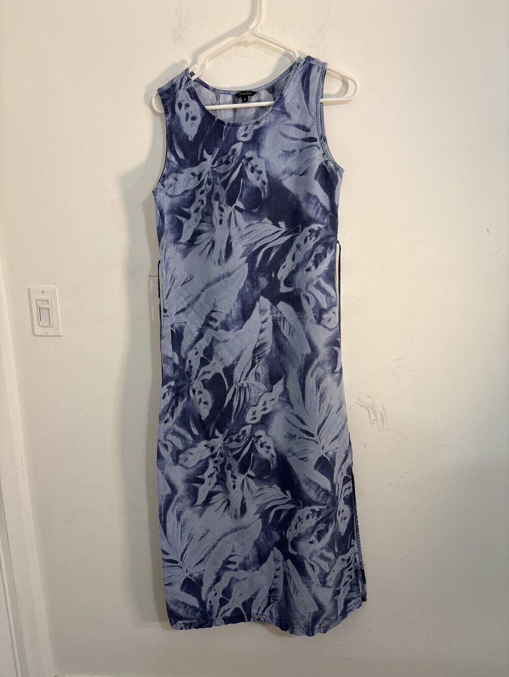 Dylan by True Grit Blue Tropical Leaf Print Tank Maxi Dress Size Small